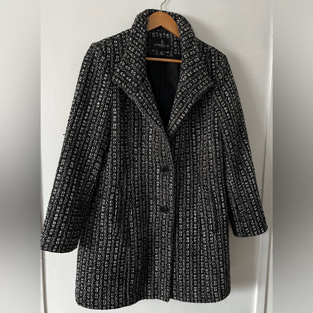 London Fog Women's Textured Black and White Pea Coat